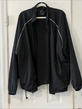 Alphalete Black Windbreaker with White Piping Accents